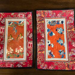 Antique Late Qing Chinese Embroidery Silk Panels Handmade