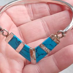 Vtg.sterling Silver Mexico Inlaid Turquoise  Latched Bracelet