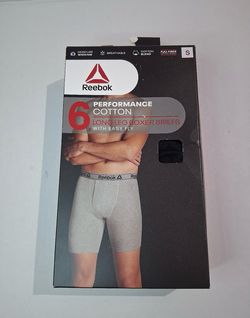 Reebok Men's Stretch knit Cotton Boxer Briefs, Black 6 pack size small.  (V)