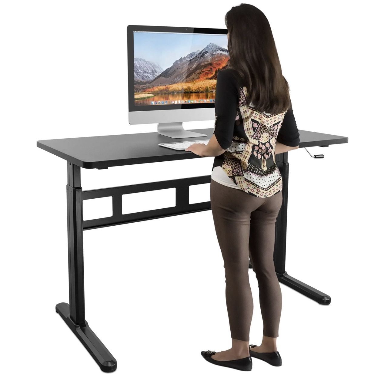 Mount-It! Mi-7981 56"W Hand Crank Sit-Stand Desk, Black