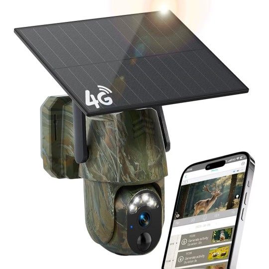 4G LTE Cellular Trail Cameras, Built-in SIM Card No WiFi Needed Trail Cam, 0.2S Speed Motion Activated Game Camera, 2K Live Streaming Playback, Solar