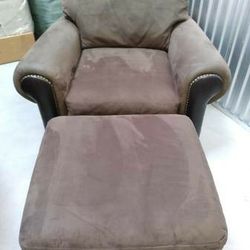 Oversized Chair and Ottoman - Brown - Microfiber & Leather (faux)

