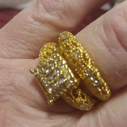 Size 9 Yellow Gold Plated Inlaid Semi-Precious Stones WEDDING SET