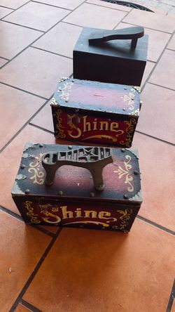 Collectible Shoe shine boxes $65.00 EACH CASH, TEXT FOR PRICES.