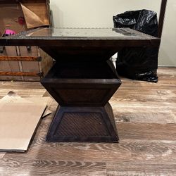Dark Brown Woven Glass Top Side Table