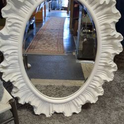 Classy White Ruffled Framed Mirror Can Be Hung Horizontally Or Vertically Measures 35 In Wide 47 In Tall Frame Is Plastic