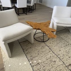 White Armless Boucle Accent Chairs (2)