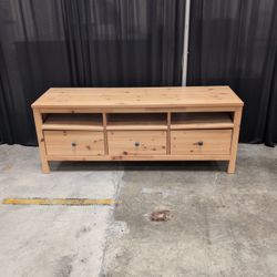 Natural Pine Wood Three-Drawer TV Stand