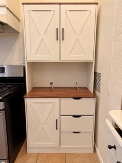 White Farmhouse Kitchen Hutch / Storage Cabinet