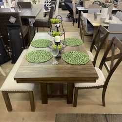 Moriville Beige Counter Height Dining Table and 2 Barstools and 1 Bench