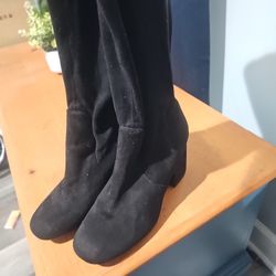 Expensive New Leather Black LONG BOOTS  8 HALF 