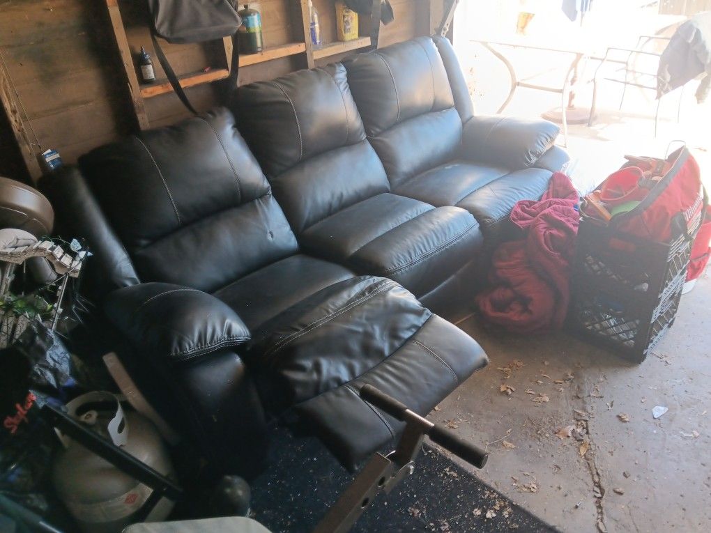 Reclining Couch Leather Black