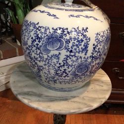 Vintage Blue And White Porcelain Vase With Lid 