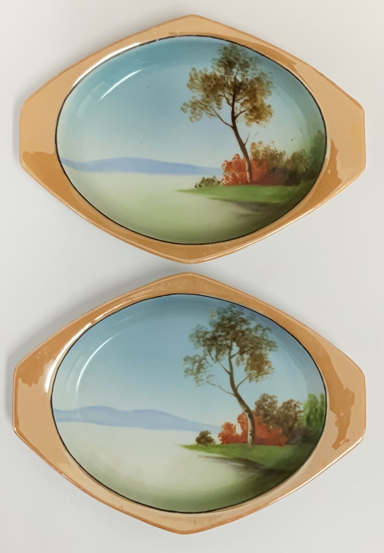 Set Of 2 Noritake Miniature Saucer Trays Hand Painted Tree In The Meadow