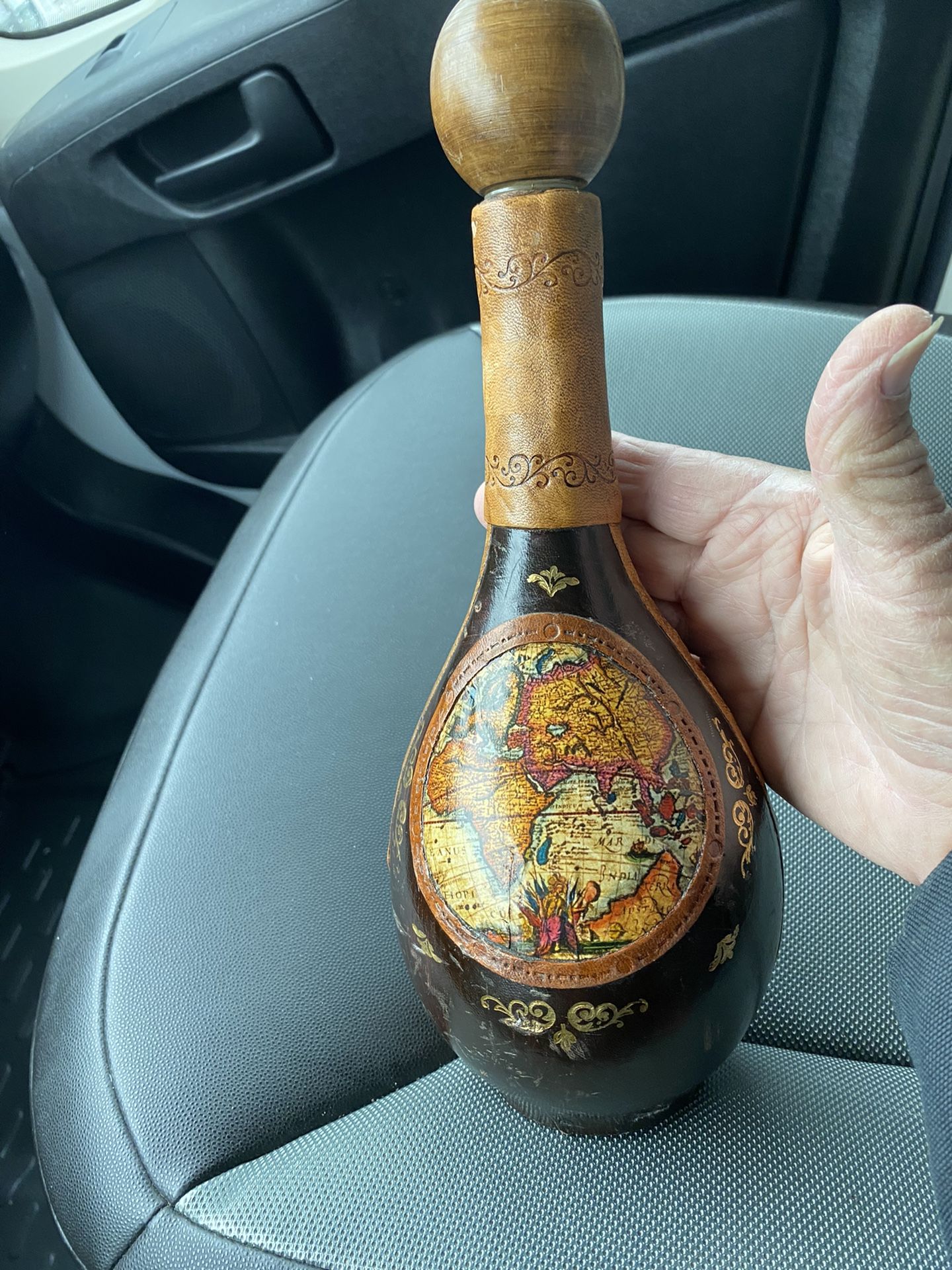 Antique- Leather Wrapped ,Corked Bottle