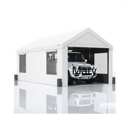 10x20ft Carport, Reinforced Steel Poles with Removable Sidewalls and Doors, Roll-Up Windows