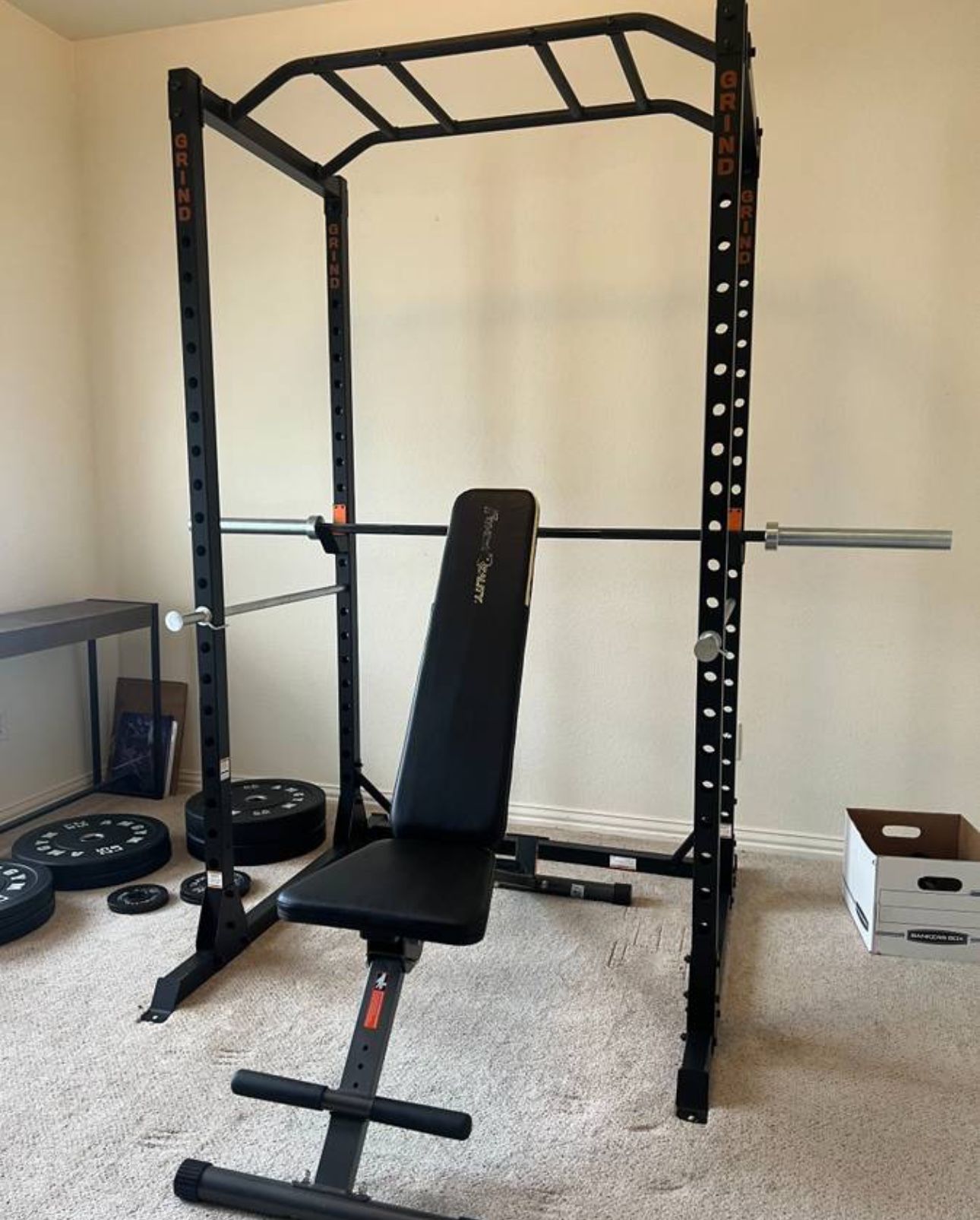 Cage,Bench,Bar,& Weights