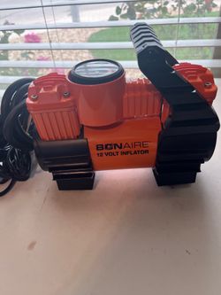 BonAire 12V Portable Orange Air Compressor for cars, trucks, or RVs, a twin-cylinder model.