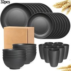 32-Piece Kitchen Plastic Wheat Straw Dinnerware Set, Service for 8