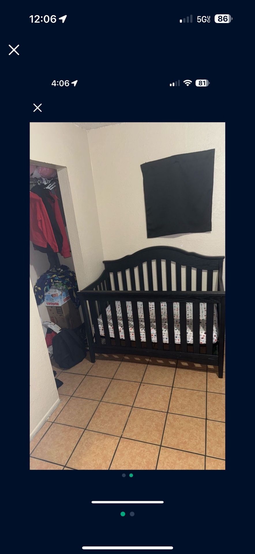 Black Crib With Mattress 40$ Need Done Moving