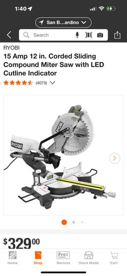 Ryobi 15 Amp 12 in. Corded Sliding Compound Miter Saw with LED Cutline Indicator