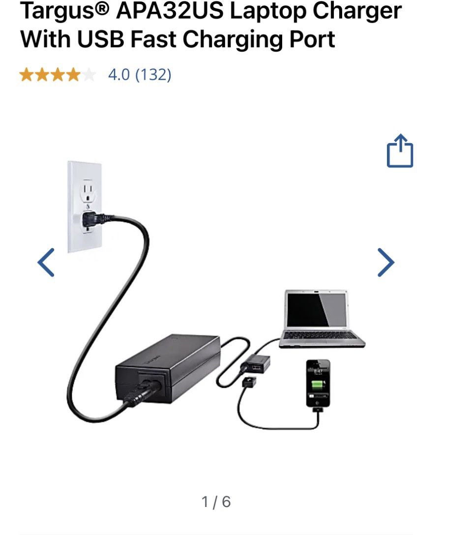 Targus® APA32US Laptop Charger With USB Fast Charging Port