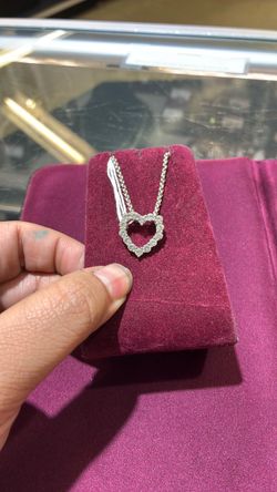 Diamond Heart Pendant Necklace Silver Chain