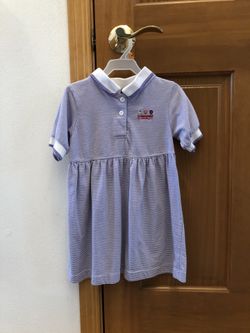 Girls purple and white strip dress - Size 4