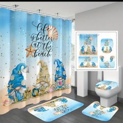 4-pcs. Gnomes "Life Is Better At The Beach" Shower Curtain Set