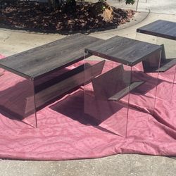 Modern Faux Gray Wood & Glass Coffee & End Tables Set