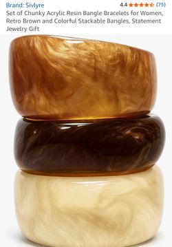 Set of Chunky Acrylic Resin Bangle Bracelets for Women, Retro Brown and Colorful Stackable Bangles, Statement Jewelry Gift