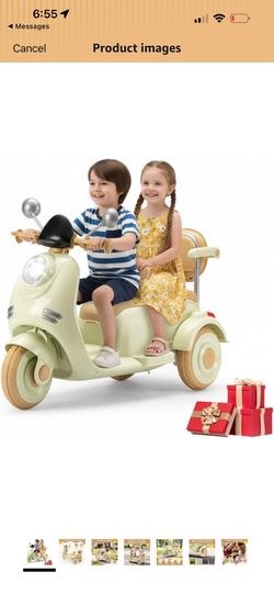 12V Kids Electric Motorcycle with 2 Seats, Ride On Scooter for 3-8 Years, 3-Wheel Moped with Bluetooth, Music, Storage and LED Lights, Dual Seater Mot