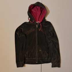 Y2K Black Velvet Zip Up Hoodie with rhinestones