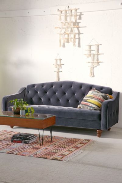 Urban Outfitters Couch Ava Velvet Tufted Sleeper Sofa