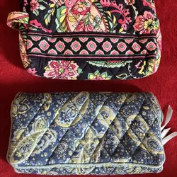 VERA BRADLEY PAISLEY GREEN BLUE 4 Compartment FOLDABLE PURSE WALLET + MAKE UP BAG 7"x 5" 