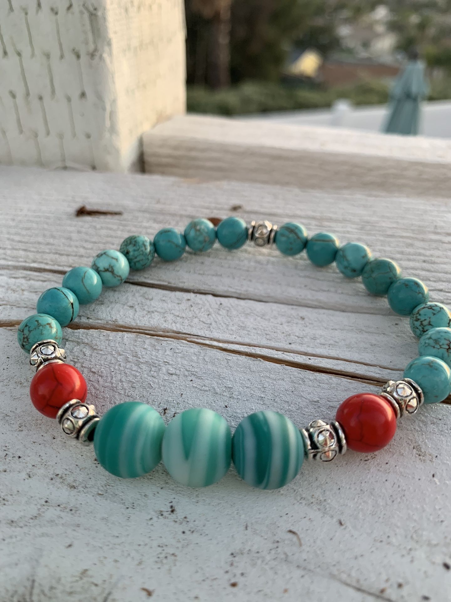 Turquoise +red Beaded Bracelet For Women