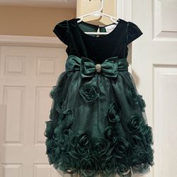 Toddler girl green velvet dress