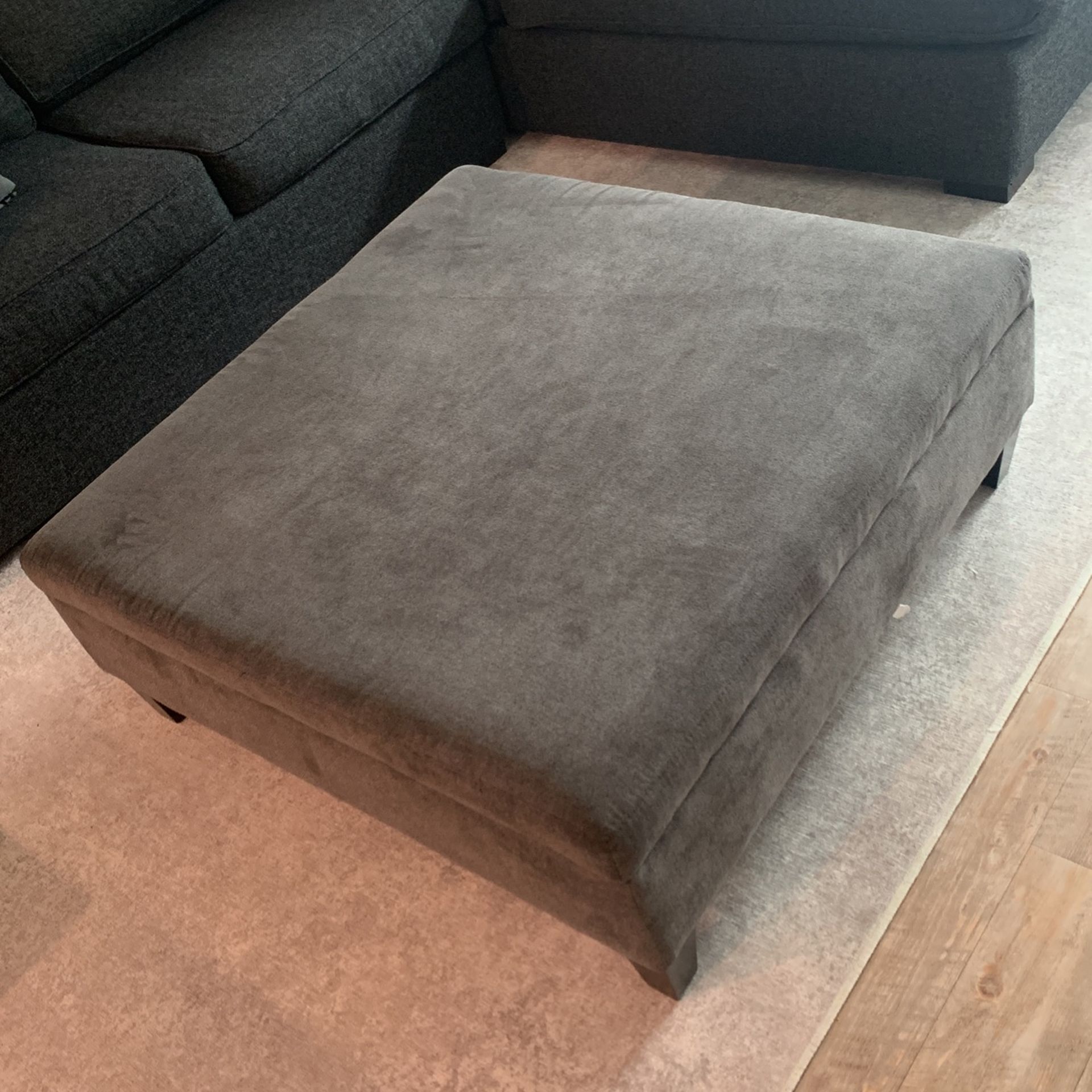 Gray Ottoman Living Spaces Perch II 40" Fabric Large Square Storage Ottoman