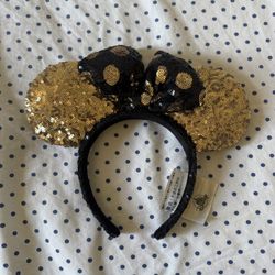 Disneyland Disney Parks Minnie Mouse Ears Hat Gold Black Sequin
