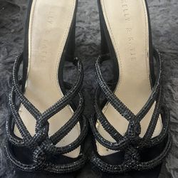 Kelly & Katie Beaded Black Block Heels 