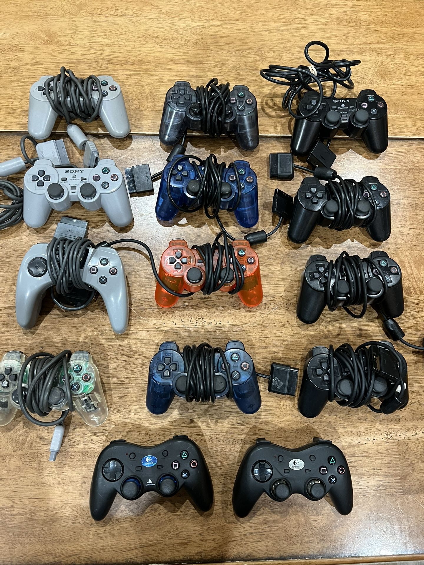 Lot of 14 Sony PlayStation PS1 PS2 Controllers As-Is For Parts/Repair