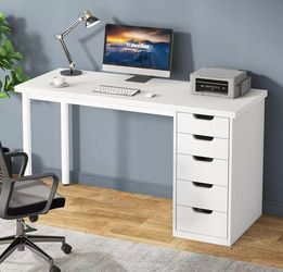 new assembled Computer Desk with 5 Drawers, 47 inches Rustic Brown Home Office Desk with Storage, Modern Simple Laptop Desk Study Writing Table for Sm