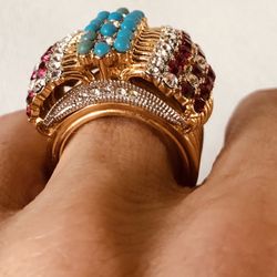 Gold turquoise ruby diamond ring size 10 Princess Amanda
