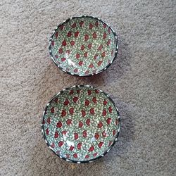 GORGEOUS Pair of Marked Nakkas Ceramics From Turkey 6.5" Serving Bowls