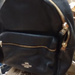 COACH BLACK TEXTURED LEATHER MINI CHARLIE BACKBACK