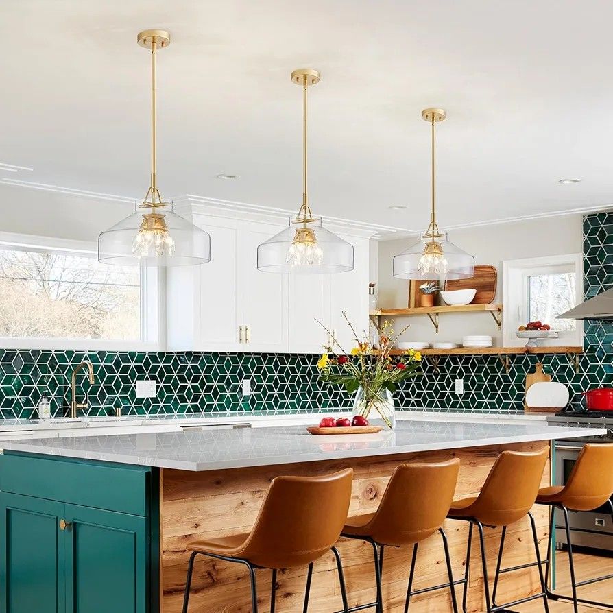 WUZUPS Chandelier Rustic Farmhouse Industrial Round Ceiling Pendant LED Light Fixture with Clear Glass Shades for Dining Room Kitchen Island Foyer Ent