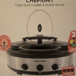 Chefman Triple Slow Cooker & Buffet Server – 3 Pot – Like New