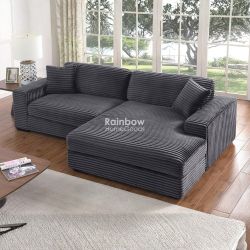 Corduroy L-Shaped Sectional Sofa Couch with Chaise