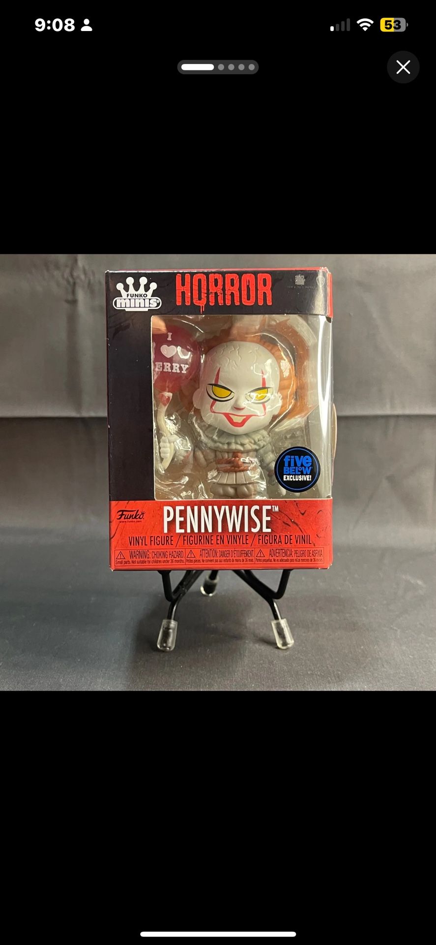 Funko Minis Horror IT Pennywise Clown - Pennywise w/ I Heart Derry Balloon - Rare Find