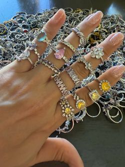 Large Lot of Fashion Rings Adjustable Silver Coated